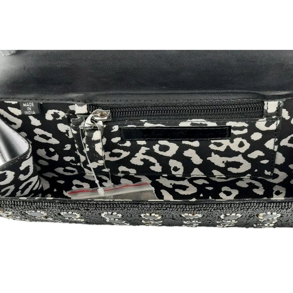 Deepa Gurnani Pattern Handmade Bead/Crystal Evening Bag Clutch Black NEW FLAWS
